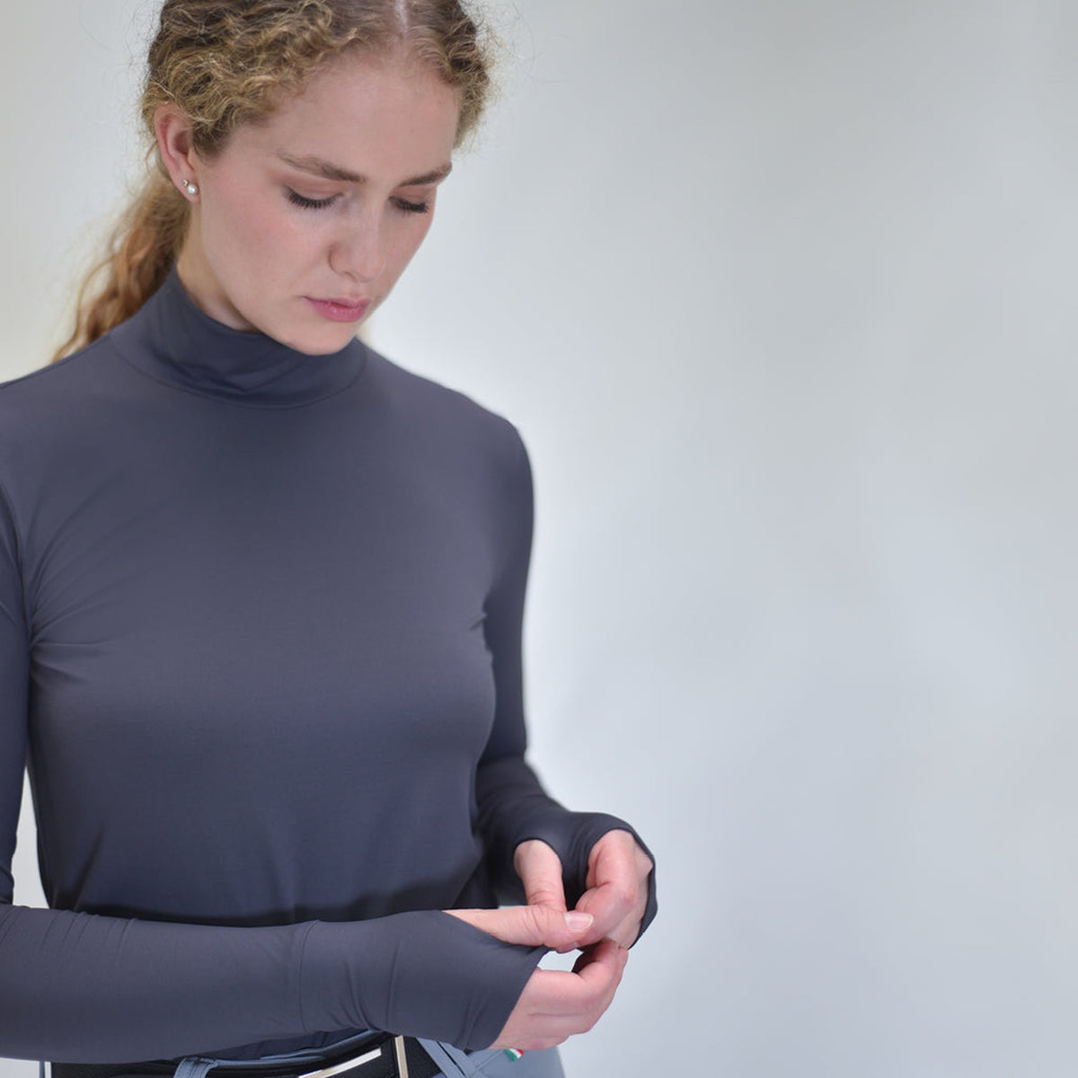 For Horses Isa Women's Long Sleeve Schooling Shirt in Charcoal front view