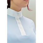 For Horses Magica Women's Short Sleeve Show Shirt in Sky Blue collar detail
