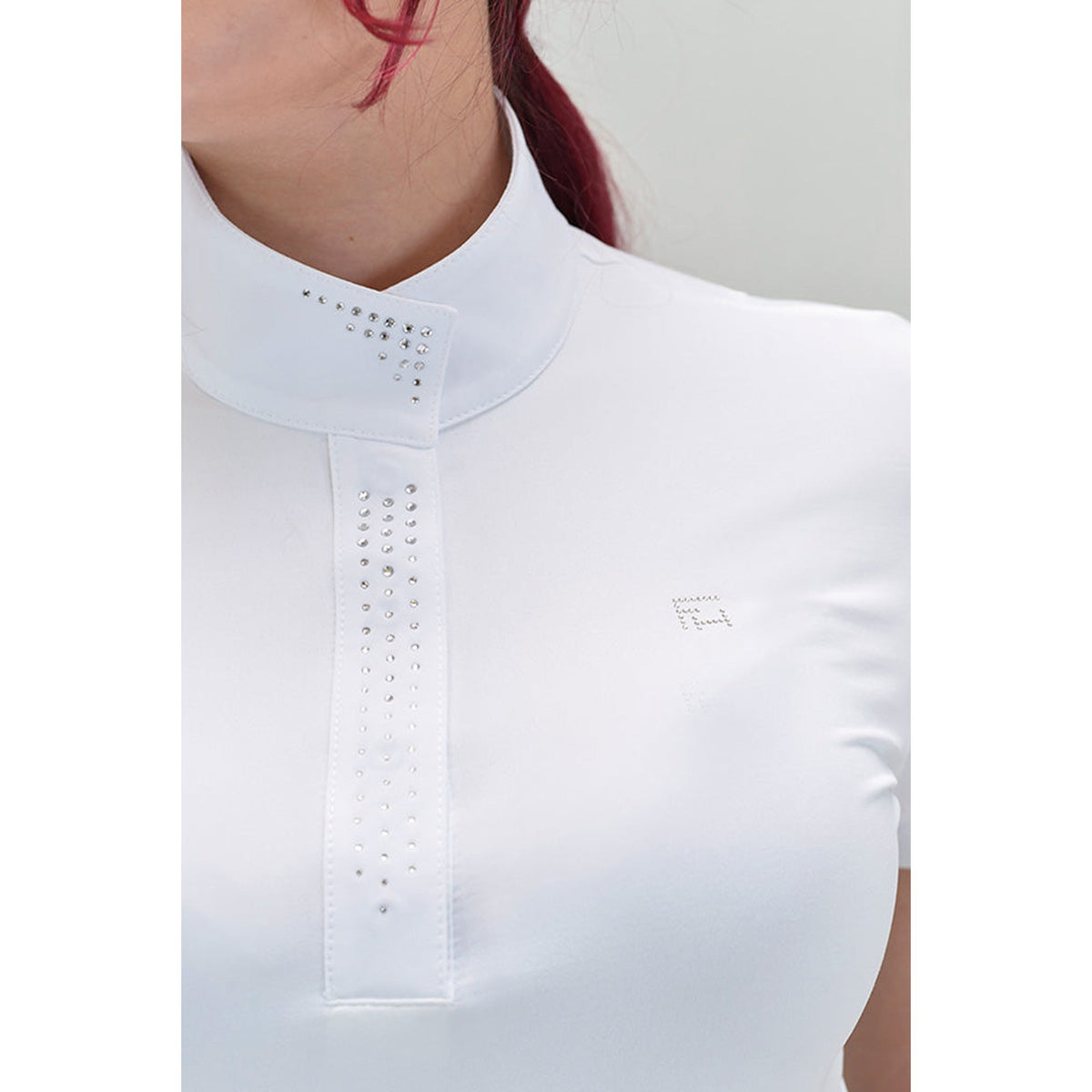 For Horses Magica Women's Short Sleeve Show Shirt in White crystal collar and placket