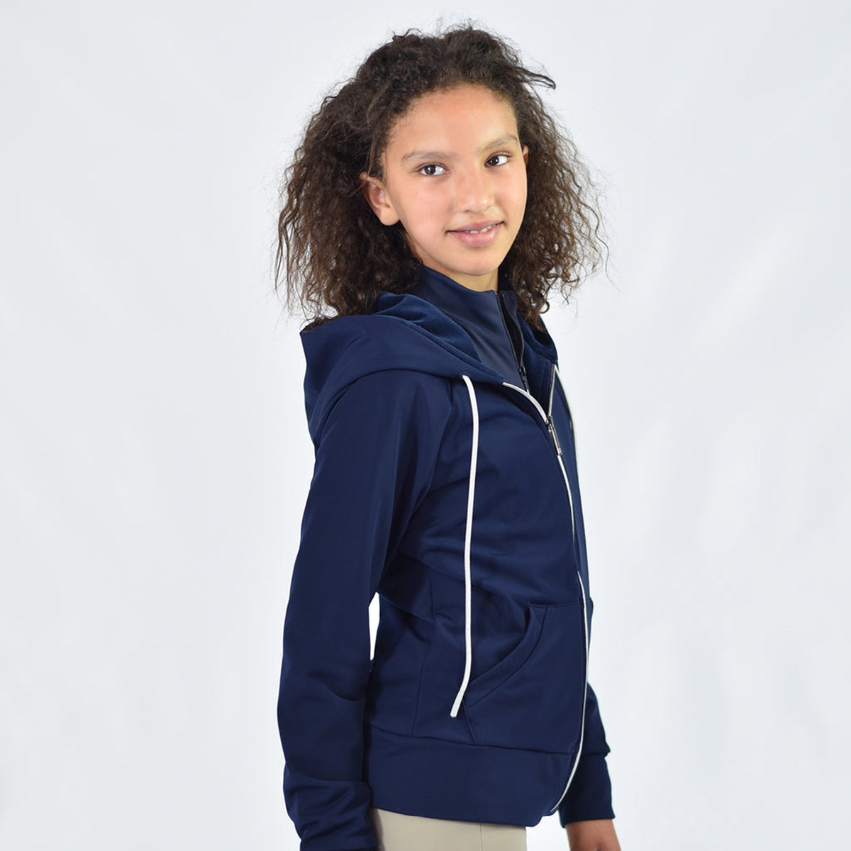 For Horses Mic Kids Zip Hoodie in Navy front view