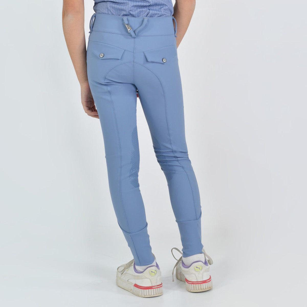 For Horses Poppy Girls' Knee Grip Breeches in Steel Blue back view