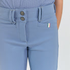 For Horses Poppy Girls' Knee Grip Breeches in Steel Blue front waist detail