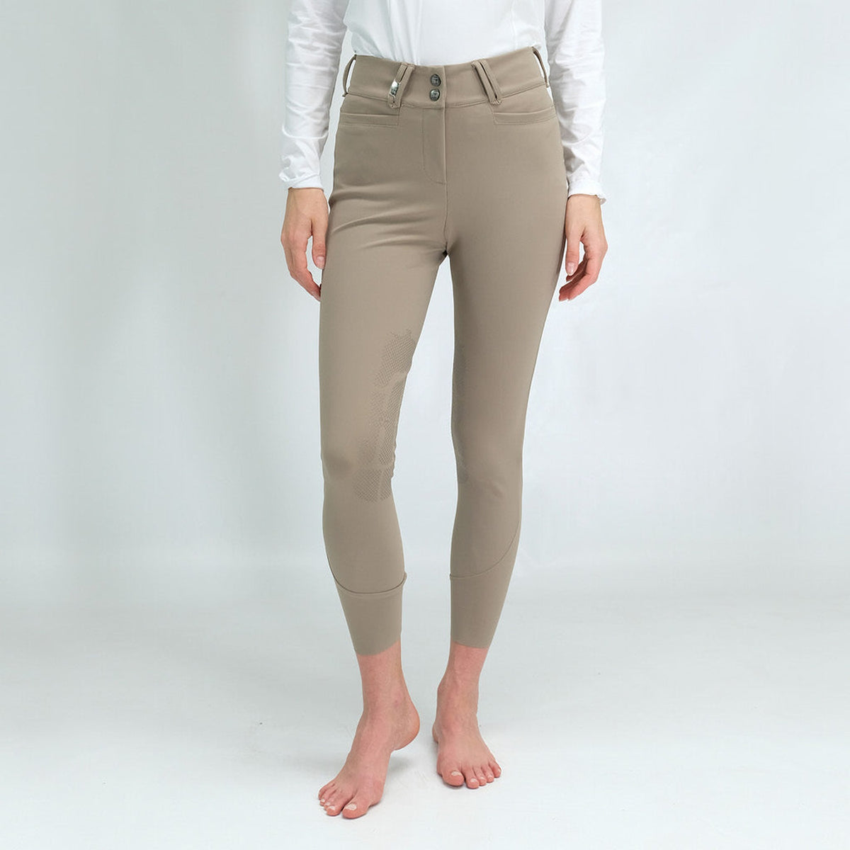 For Horses Rita Women's High Rise Knee Grip Breeches in Beige front view
