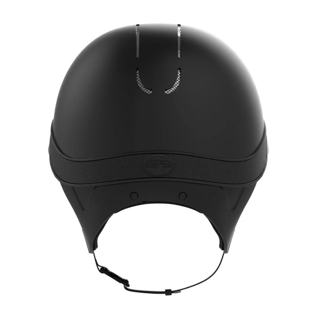 GPA Speed Air Global TLS Equestrian Helmet - Black Matte; back view on white background | Malvern Saddlery