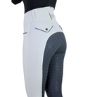 Halter Ego Women's Evolution High Waist Full Grip Breeches - White/Gray, back view on white background | Malvern Saddlery