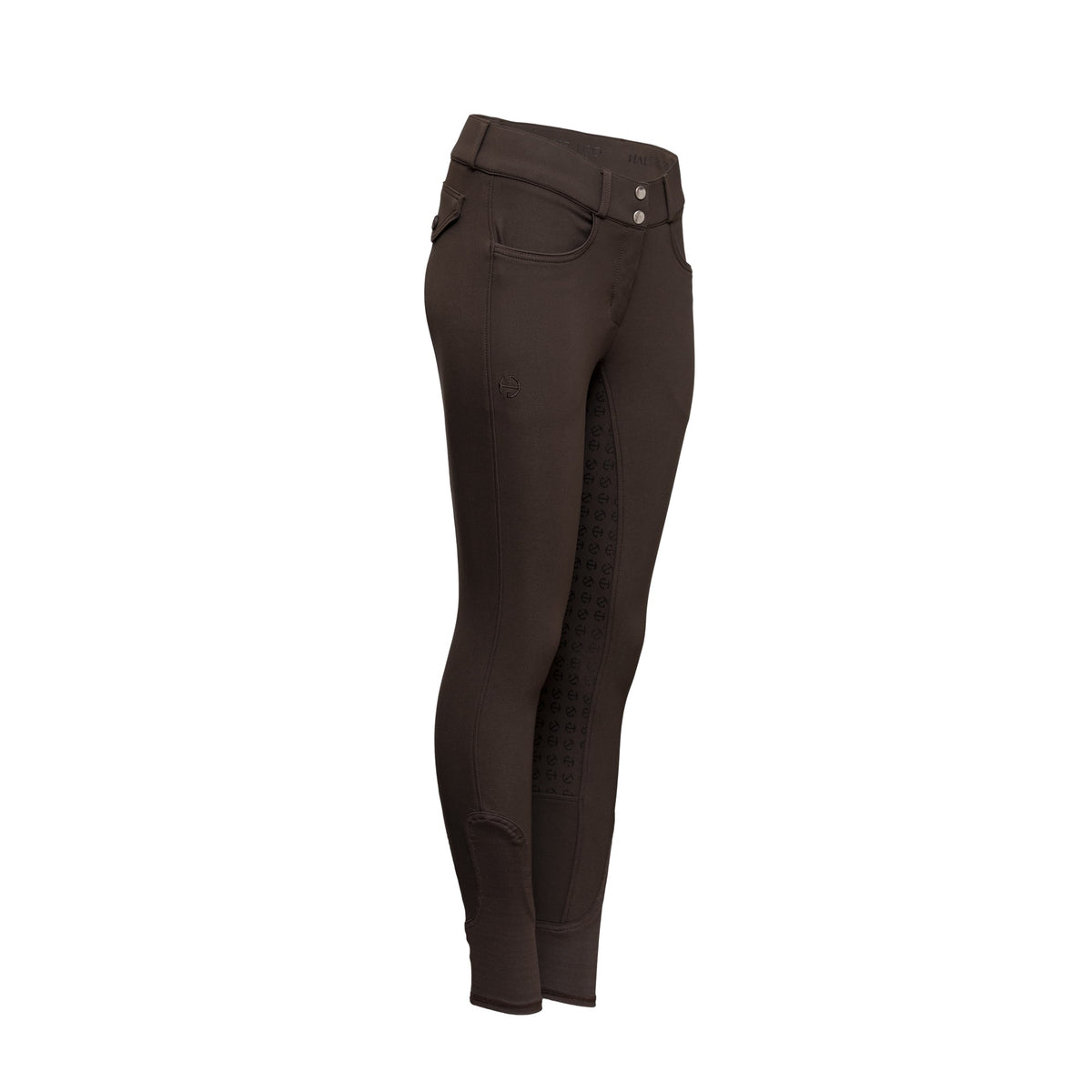 Halter Ego Women's Evolution Mid Waist Full Grip Breeches - Mocha, front view on white background | Malvern Saddlery