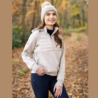 LeMieux Harley Hybrid Pullover Hoodie - Stone, lifestyle fall woods background | Malvern Saddlery