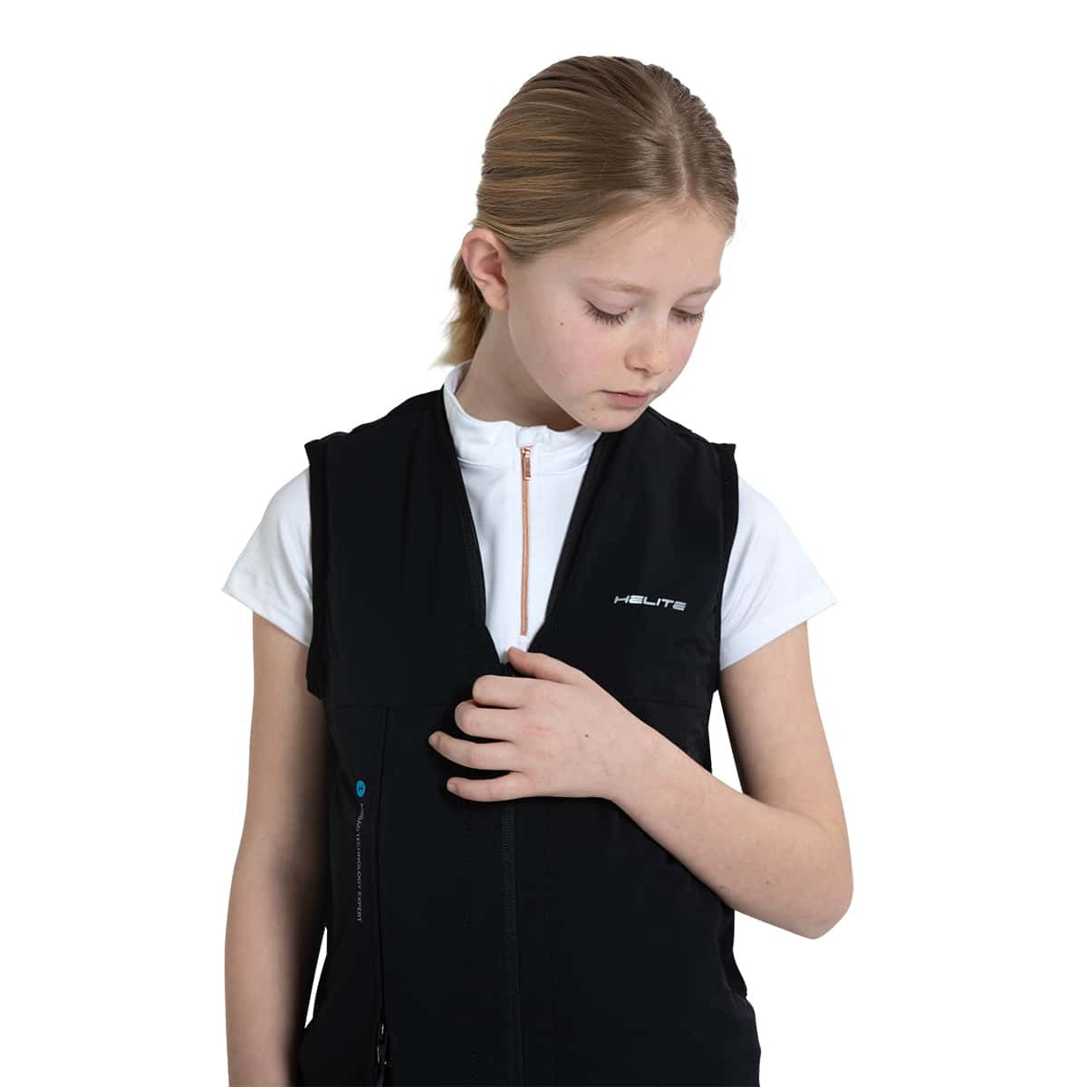 Helite Zip'In 2 Kids Airbag Vest - Black, close-up | Malvern Saddlery