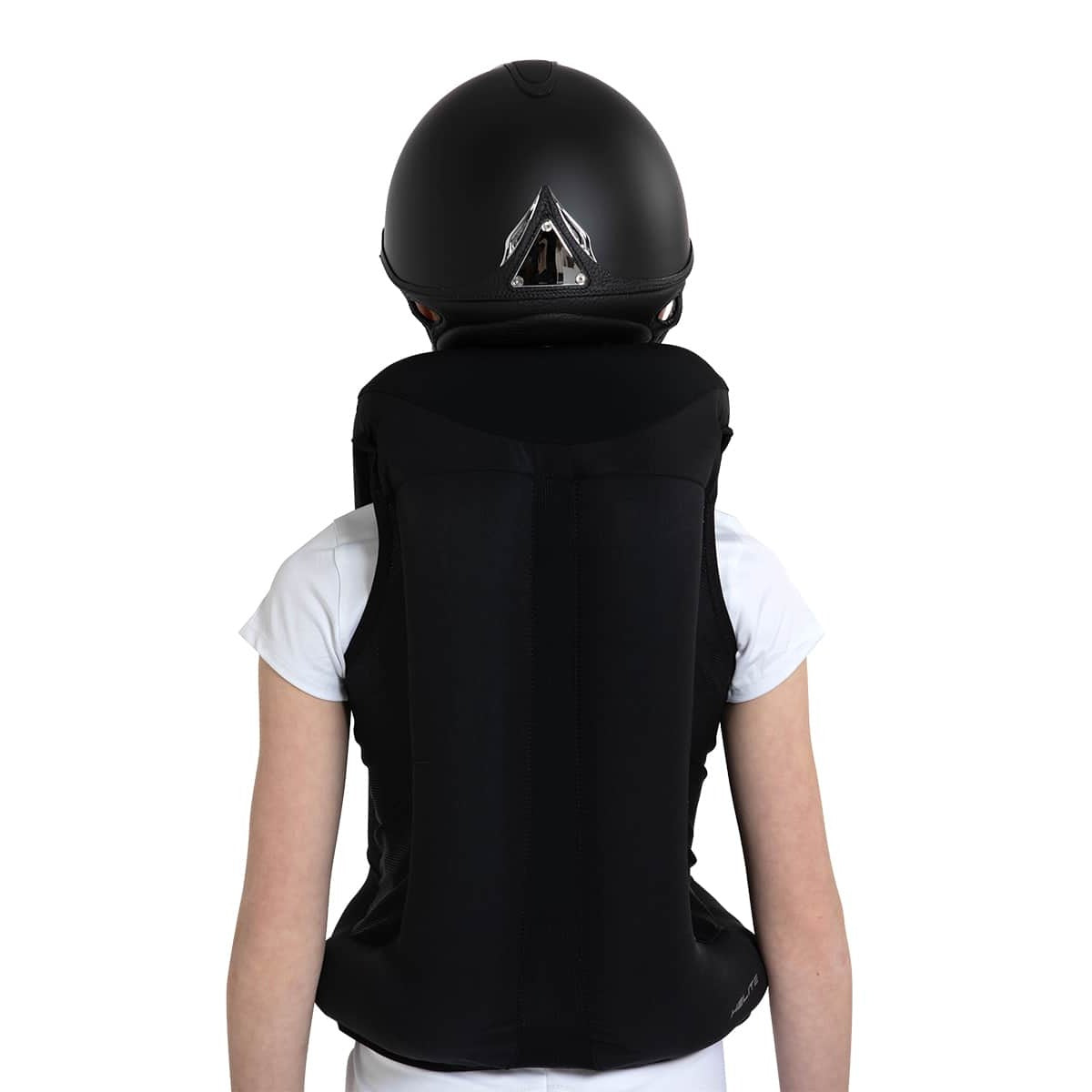 Helite Zip'In 2 Kids Airbag Vest - Black, inflated, back | Malvern Saddlery
