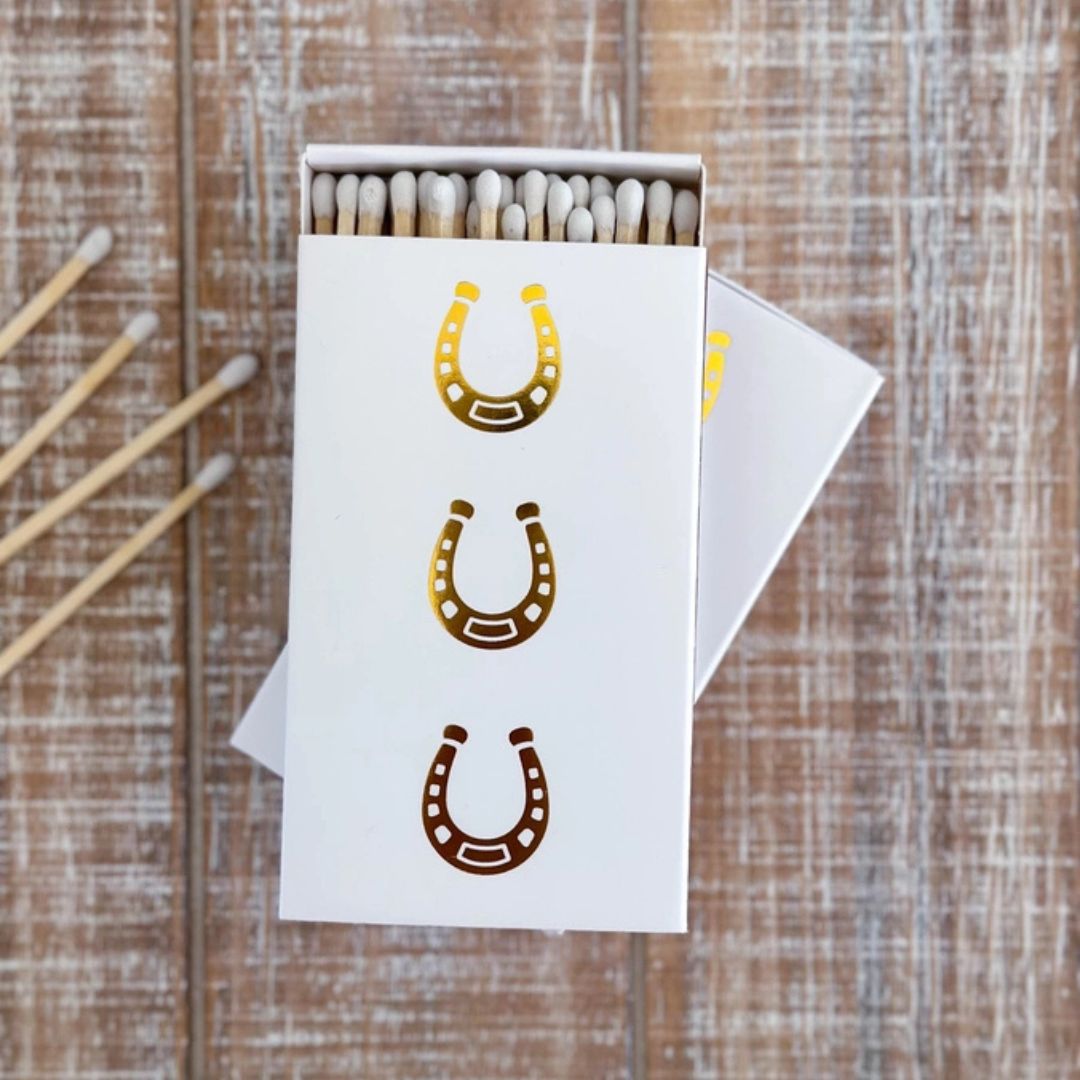 Equestrian Oversized Matches - White/Horseshoe Gold Foil | Malvern Saddlery