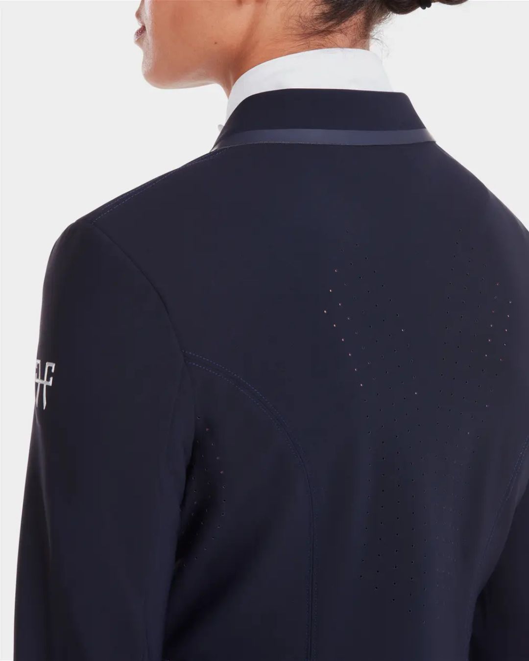 Horse Pilot Aeromade Women's Competition Jacket - Dark Night, back view detail | Equestrian Show Coats | Malvern Saddlery