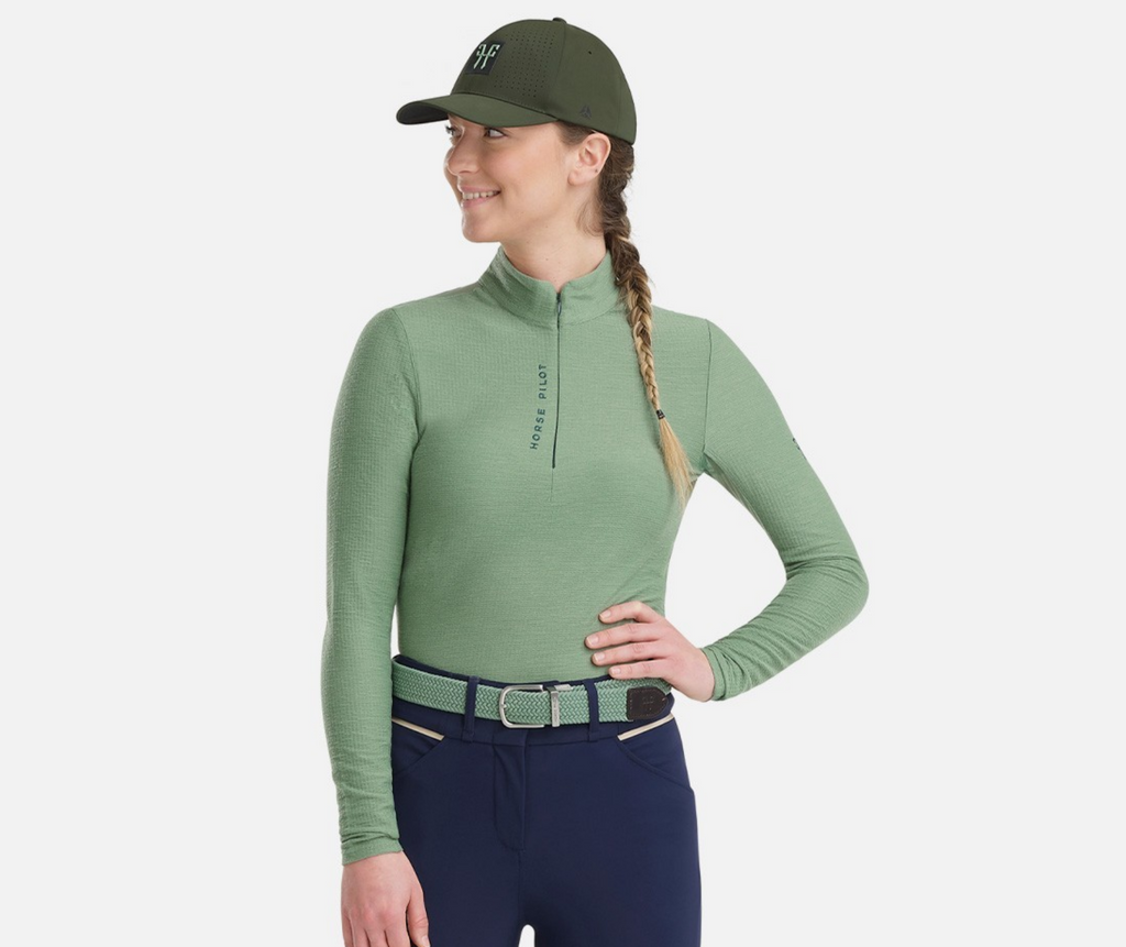 Horse Pilot Suntech Quarter Zip Long Sleeve Shirt - Smooth Green | Malvern Saddlery