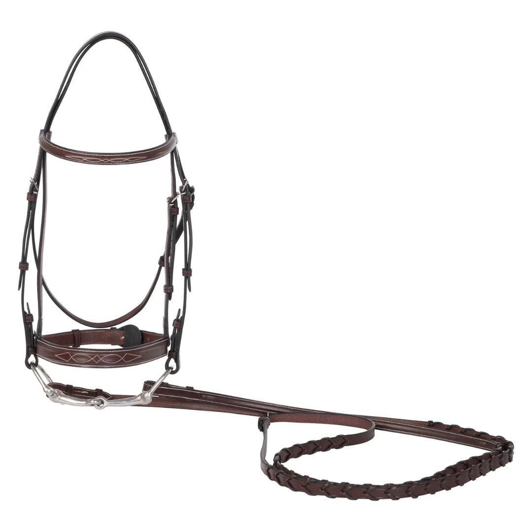 Huntley Sedgwick Fancy Stitched Square Raised Hunter Bridle with Reins - Australian Nut Brown | Malvern Saddlery