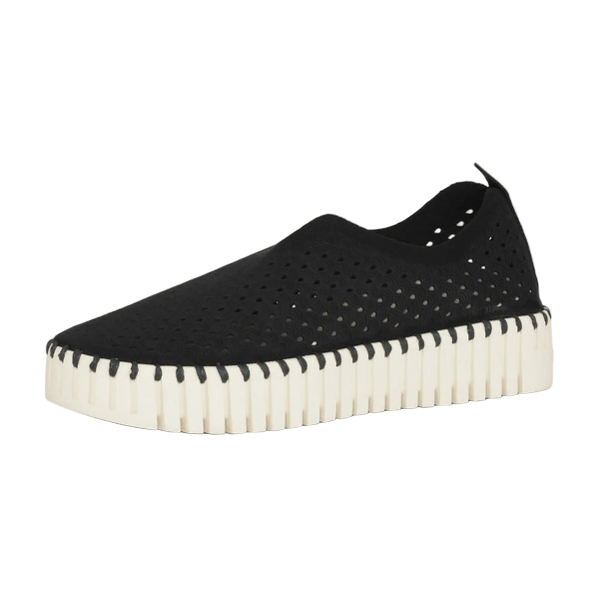 Black Ilse Jacobsen Tulip Platform Slip-On women's casual shoe with signature laser-cut details and white cushioned platform sole.