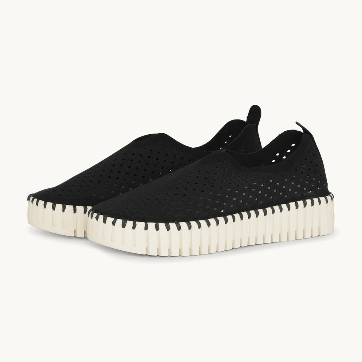 Black Ilse Jacobsen Tulip 3373 Platform Slip-On women's casual shoe with signature laser-cut microfiber and cushioned platform outsole.