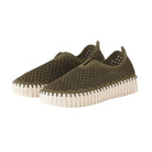 Olive Ilse Jacobsen Tulip 3373 Platform Slip-On women's casual shoe with signature laser-cut microfiber and cushioned platform outsole