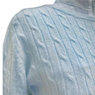 Classic Cashmere Cable Crew Sweater - sky blue, detail of shoulder, cable knit | Malvern Saddlery