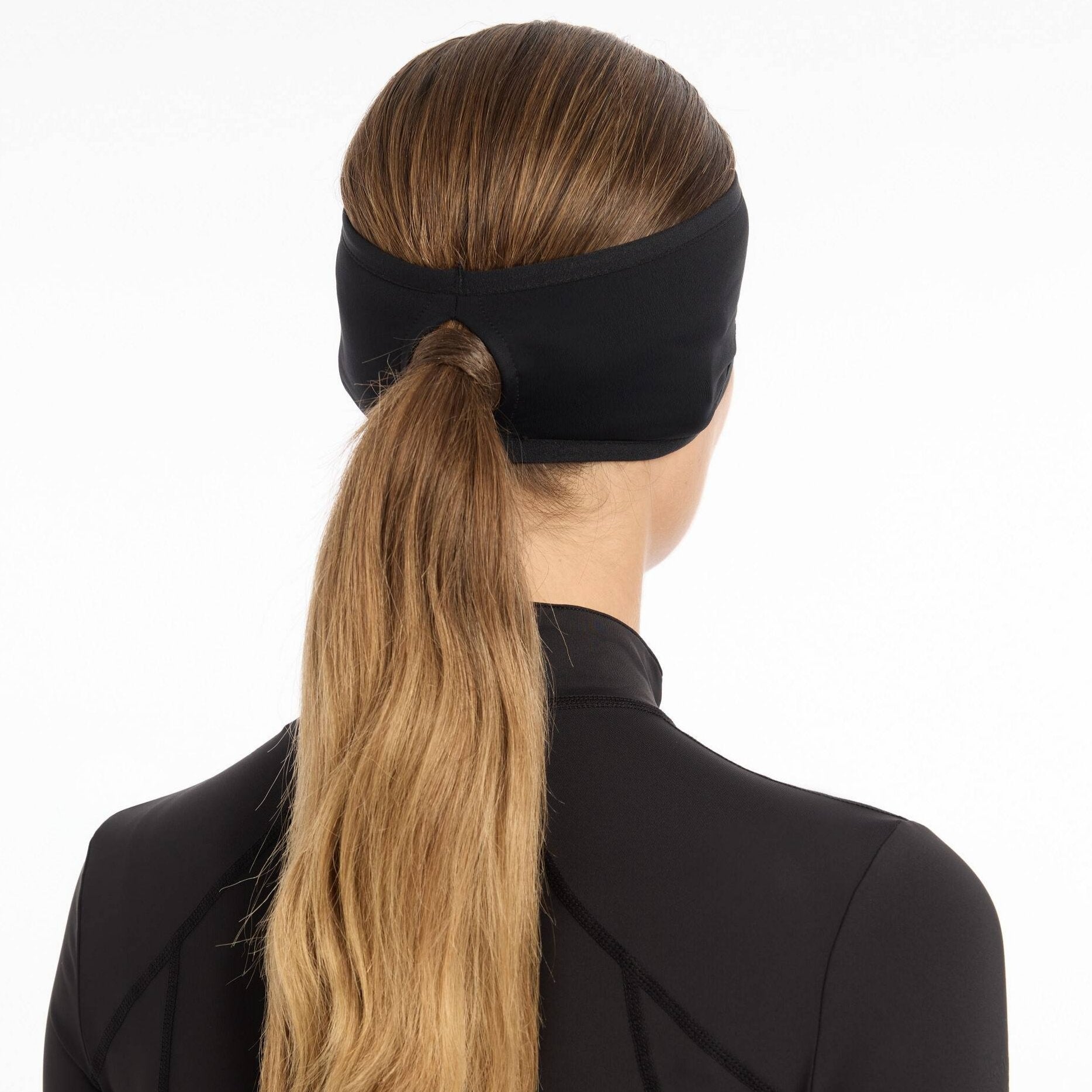 LeMieux Ear Warmer Headband - Black, back view, ponytail hole | Malvern Saddlery