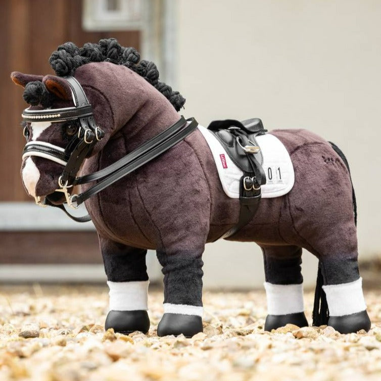 LeMieux Toy Pony Dressage Saddle, shown on Valegro toy pony with dressage bridle | Malvern Saddlery