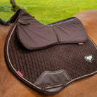 LeMieux ProSorb Plain 2 Pocket Half Pad - Brown, shown on horse over saddle pad | Malvern Saddlery