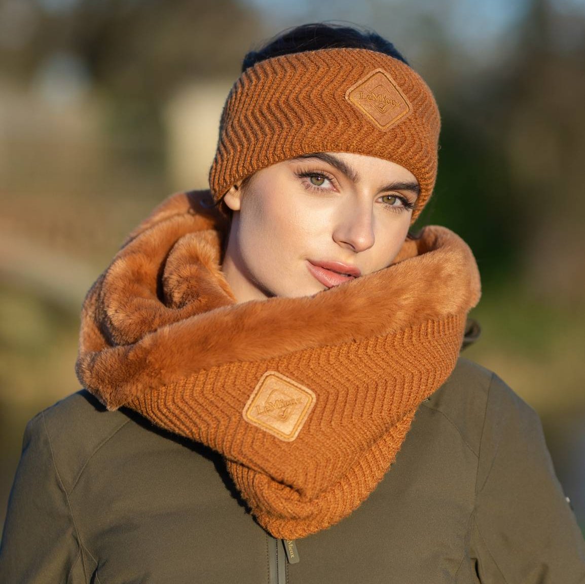 LeMieux Lila Snood - Neck Scarf - Ginger, show with LIla Headband | Malvern Saddlery