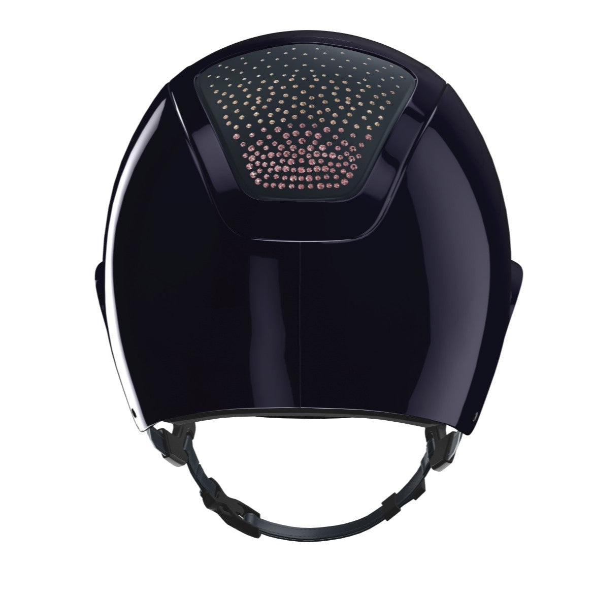 KASK Star Lady Pure Shine Equestrian Helmet - Atlantic Blue with Rose Waterfence pattern Swarovski Crystals; back view | Malvern Saddlery