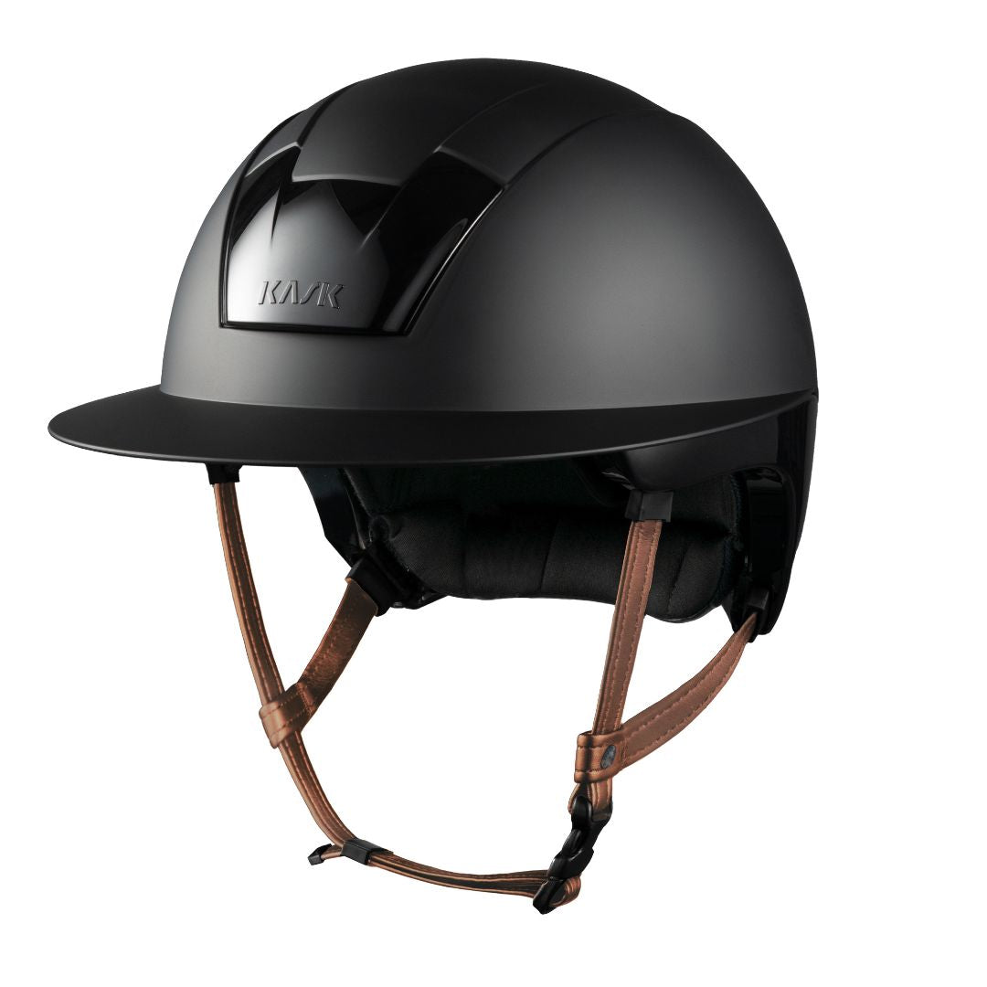 KASK Equestrian Kooki Lady Matte Helmet - Black with tan chinstrap | Wide Brim Helmets | Malvern Saddlery