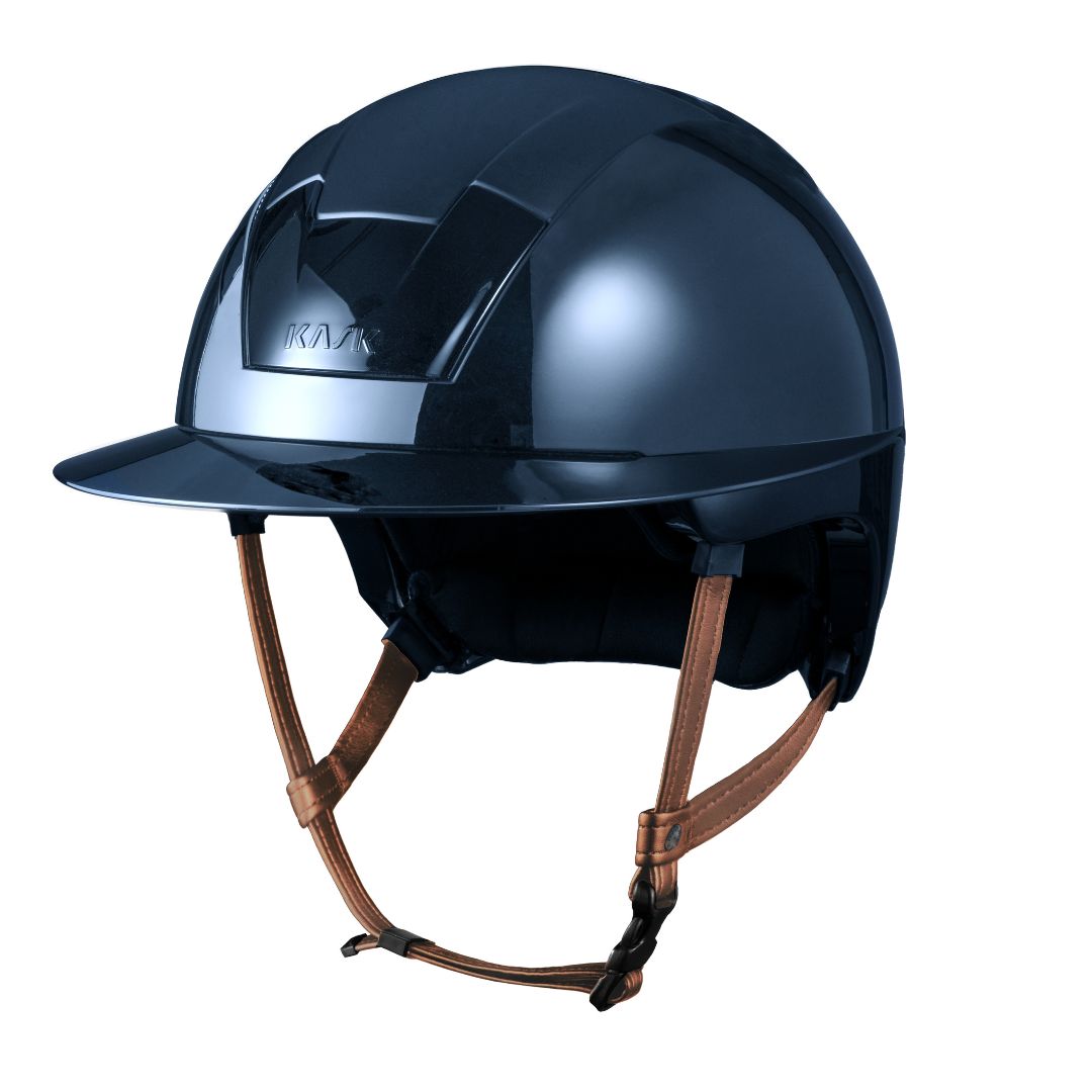KASK Equestrian Kooki Lady Shine Helmet - Navy with tan chinstrap | Malvern Saddlery