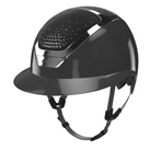 KASK Equestrian Star Lady Shine PASSAGE Helmet - Anthracite Shell, Silver Chrome Frame, Clear Swarovski Crystals on black | Wide Brim Helmets | Malvern Saddlery