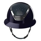 KASK Equestrian Star Lady Shine PASSAGE Helmet - Atlantic Blue Shell, Silver Chrome Frame, Clear Swarovski Crystals; front view | Wide Brim Helmets | Malvern Saddlery