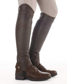 Kavalkade Leather Romulus  Side Zip Paddock Boot  & Remus Half Chap - Brown, shown on person standing in on white background | Riding Boots  | Malvern Saddlery