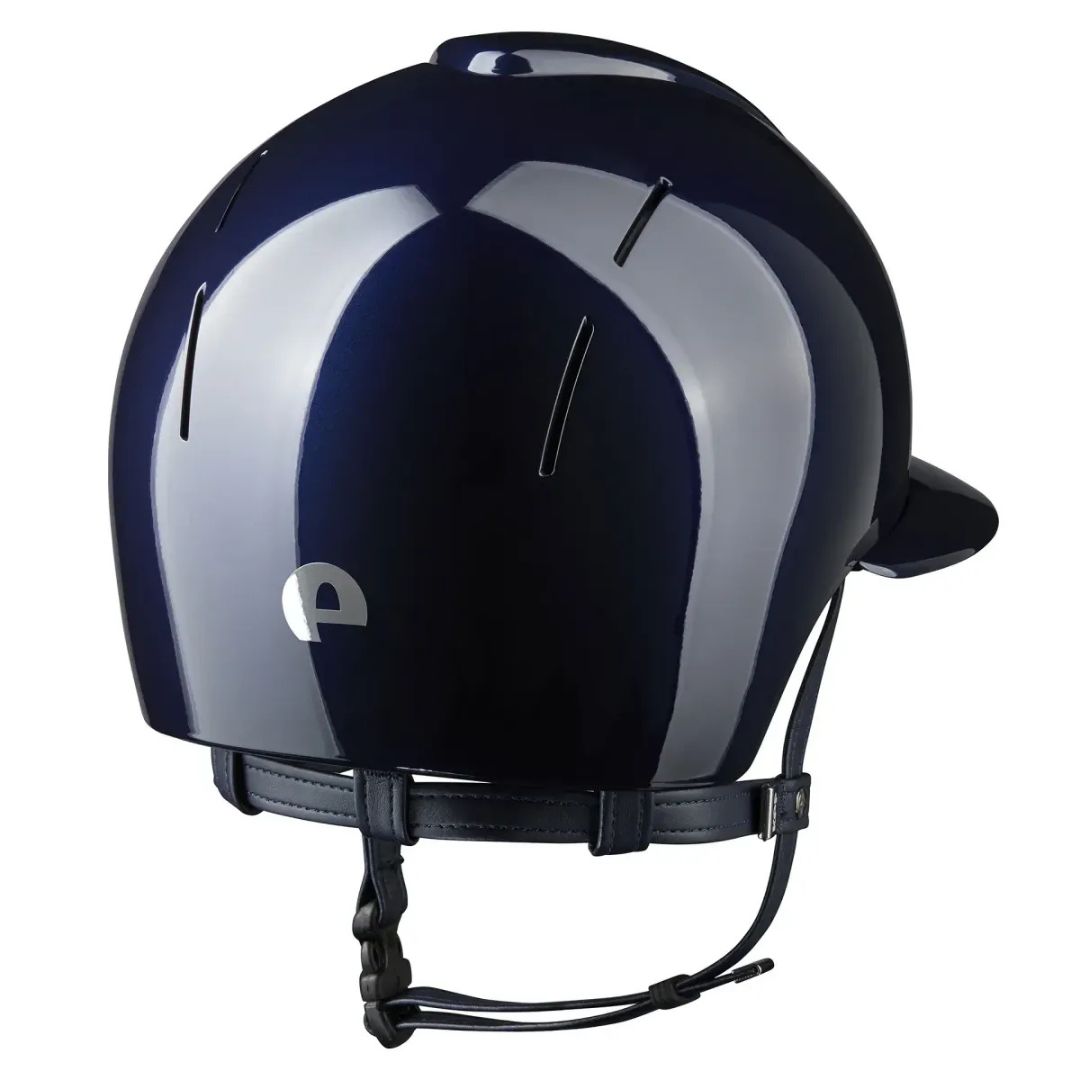 KEP Italia Smart Nova Metal Polish Equestrian Helmet - Polo Brim - Navy; back view shown on white background | Malvern Saddlery
