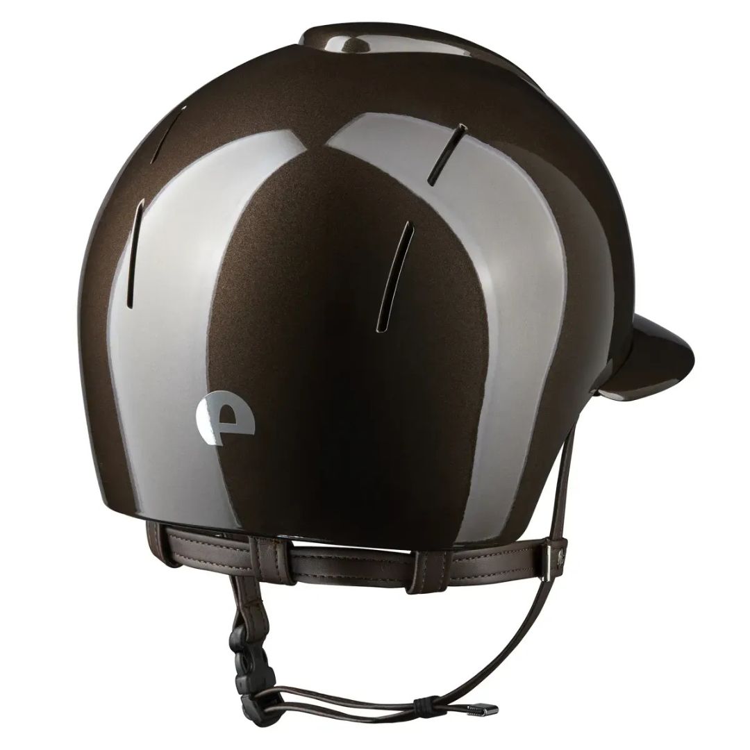 KEP Italia Smart Nova Metal Polish Equestrian Helmet - Polo Brim - Brown; back view shown on white background | Malvern Saddlery