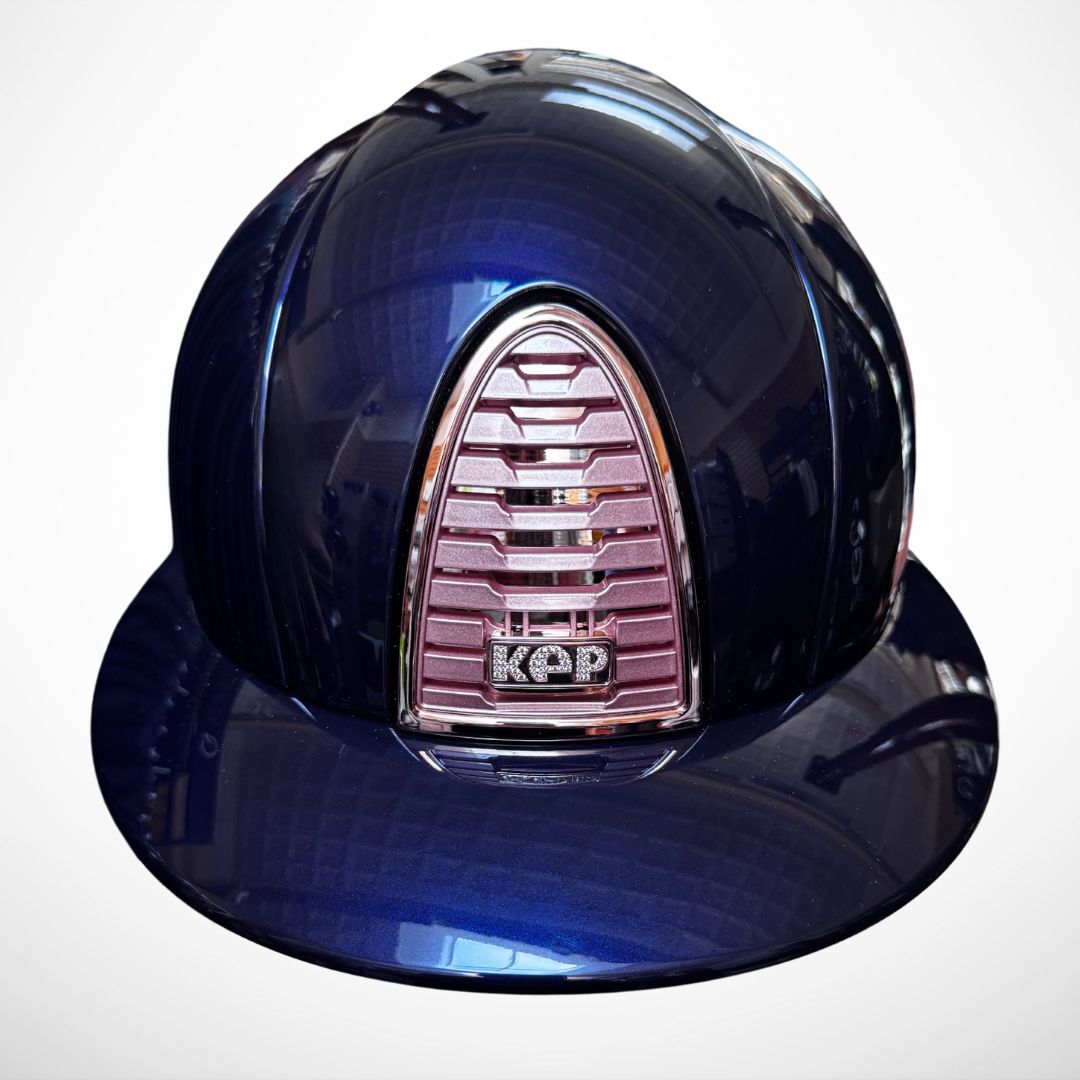 KEP Italia Cromo 2.0 Blue Polish & Rose Gold Polo Brim Equestrian Helmet  | Malvern Saddlery custom design