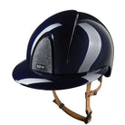 KEP Italia Smart Nova Metal Polish SILVER Star Equestrian Helmet - Polo Brim - Navy w Silver Star grill, tan chinstrap; on white background | Malvern Saddlery