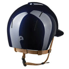 KEP Italia Smart Nova Metal Polish SILVER Star Equestrian Helmet - Polo Brim - Navy w Silver Star grill, tan chinstrap; back view on white background | Malvern Saddlery