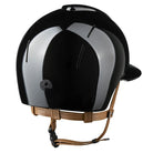 KEP Italia Smart Nova Metal Polish Star Equestrian Helmet - Polo Brim - Black with Star grill, tan chinstrap; back view on white background | Malvern Saddlery