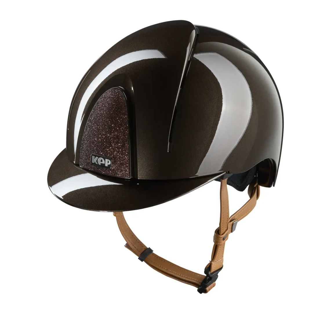 Kep Italia Smart Nova Star Metal Polish Equestrian Helmet - brown with Tonal Star grill, tan chinstrap on white background | Malvern Saddlery