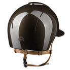 KEP Italia Smart Nova Metal Polish Star Equestrian Helmet - Polo Brim - Brown w Star grill, tan chinstrap; back view on white background | Malvern Saddlery
