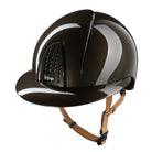 KEP Italia Smart Nova Metal Polish Equestrian Helmet - Polo Brim - Brown with Tan chinstrap; shown on white background | Malvern Saddlery