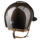 KEP Italia Smart Nova Metal Polish Equestrian Helmet - Polo Brim - Brown with Tan chinstrap; back view shown on white background | Malvern Saddlery