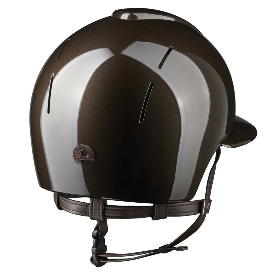KEP Italia Smart Nova Metal Polish Star Equestrian Helmet - Polo Brim - Brown; back view on white background | Malvern Saddlery