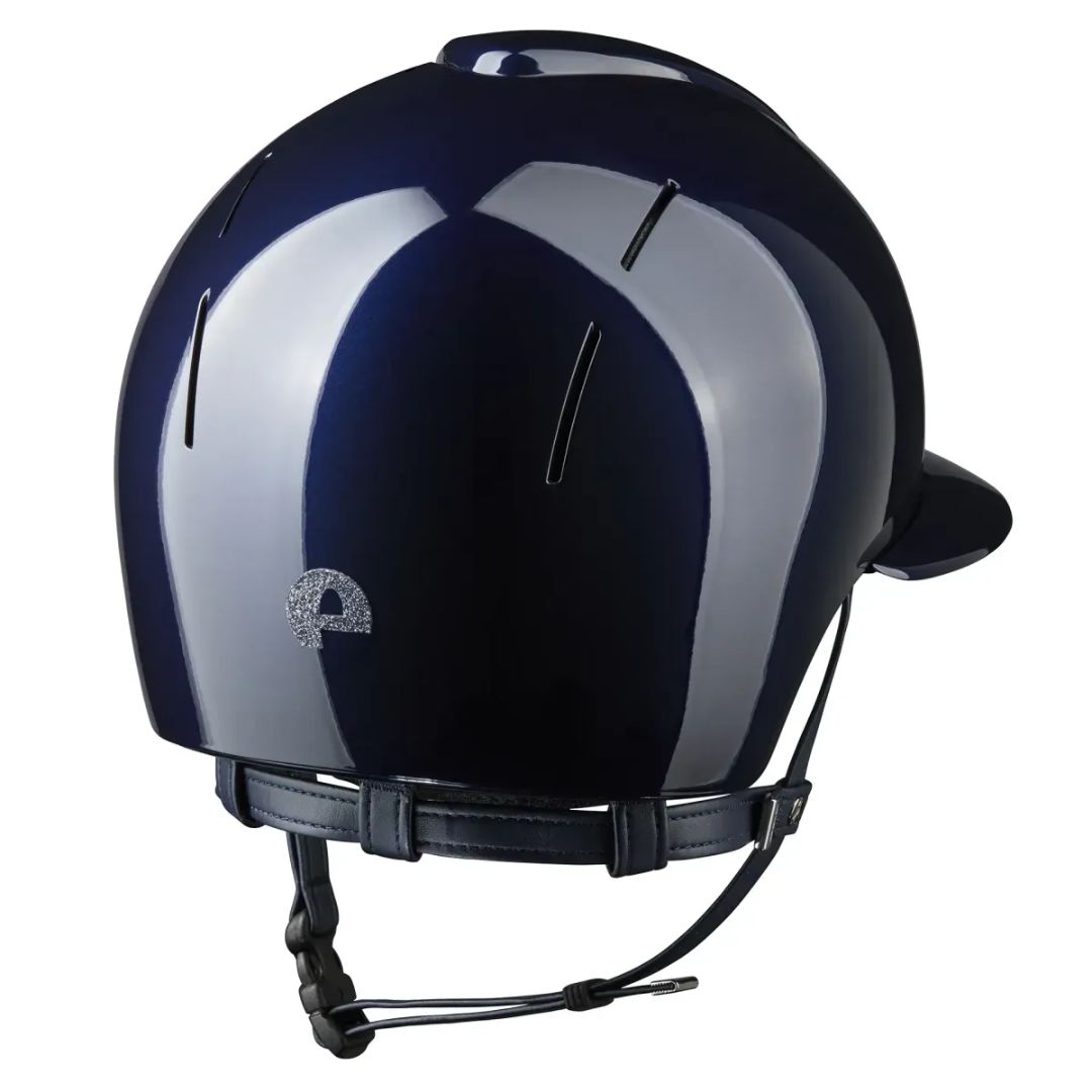 KEP Italia Smart Nova Metal Polish SILVER Star Equestrian Helmet - Polo Brim - Navy Blue with Silver Star grill; back view on white background | Malvern Saddlery
