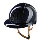 KEP Italia Smart Nova Metal Polish Equestrian Helmet - Polo Brim - Blue with Tan chinstrap; shown on white background | Malvern Saddlery