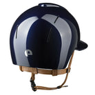 KEP Italia Smart Nova Metal Polish Equestrian Helmet - Polo Brim - Blue with Tan chinstrap; back view shown on white background | Malvern Saddlery