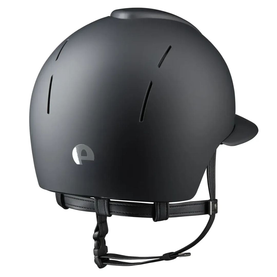 KEP Italia Smart Nova Textile Equestrian Helmet -Polo Visor, Black; back view on white background | Wide Brim Riding Helmets | Malvern Saddlery