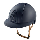 KEP Italia Smart Nova Textile Equestrian Helmet -Polo Brim, Navy, tan chinstrap; on white background | Malvern Saddlery