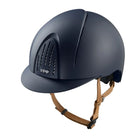 KEP Italia Smart Nova Textile Equestrian Helmet - Navy, tan chinstrap; on white background | Malvern Saddlery