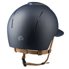 Kep Smart Nova Star Textile Equestrian Polo Brim Helmet - Navy with silver star fabric on grill, tan chinstrap; back view on white background | Wide Brim Helmets | Malvern Saddlery