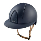 Kep Smart Nova Star Textile Equestrian Polo Brim Helmet - Navy with navy star fabric on grill, tan chinstrap on white background | Wide Brim Helmets | Malvern Saddlery
